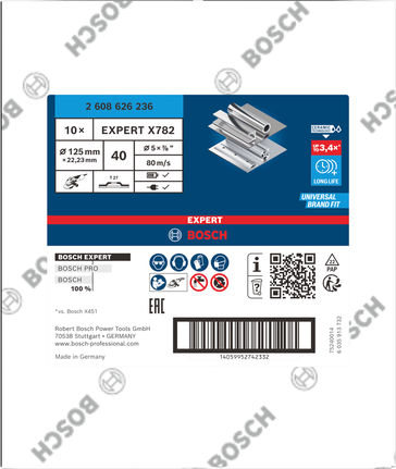 Lamelový kotouč Bosch EXPERT X782, zrnitost 125 mm, na kov, zrnitost 40.